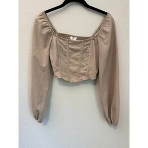 Kirious Los Angeles tab-colored, long bishop sleeve crop top Size Small